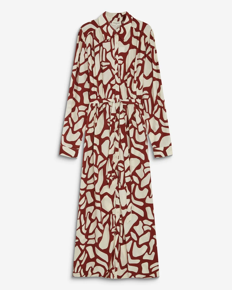 Robe chemise longue ceinturée à motif terracotta Aveline