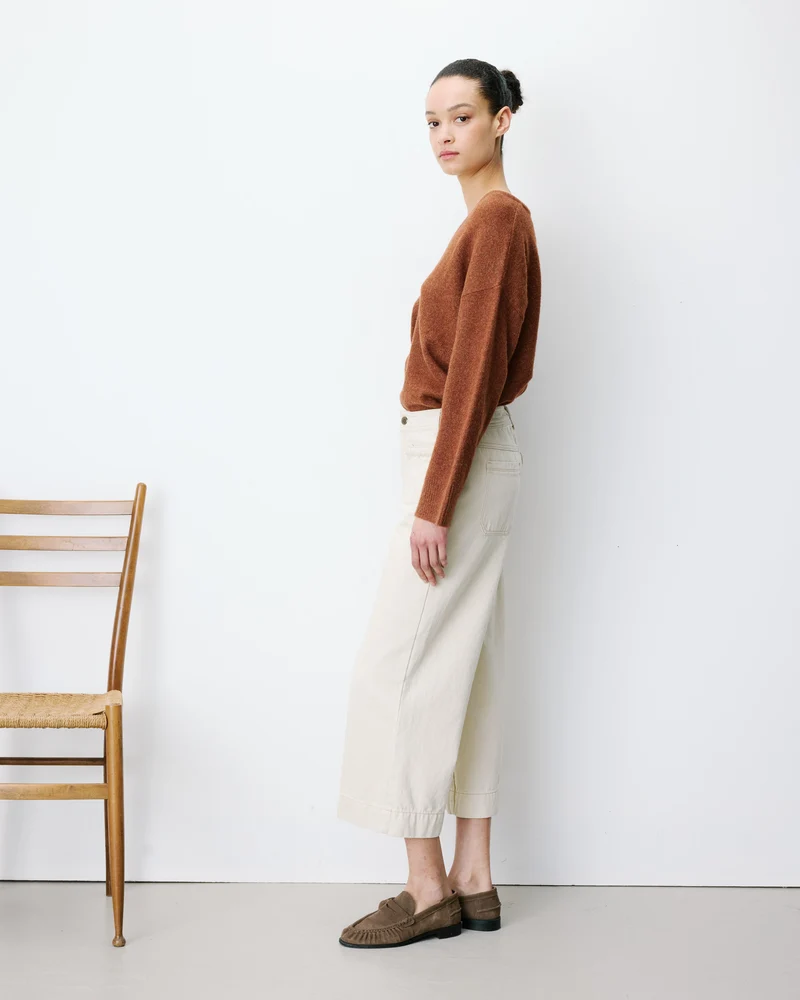 Jean 7/8 taille haute poches plaquées sable Johan