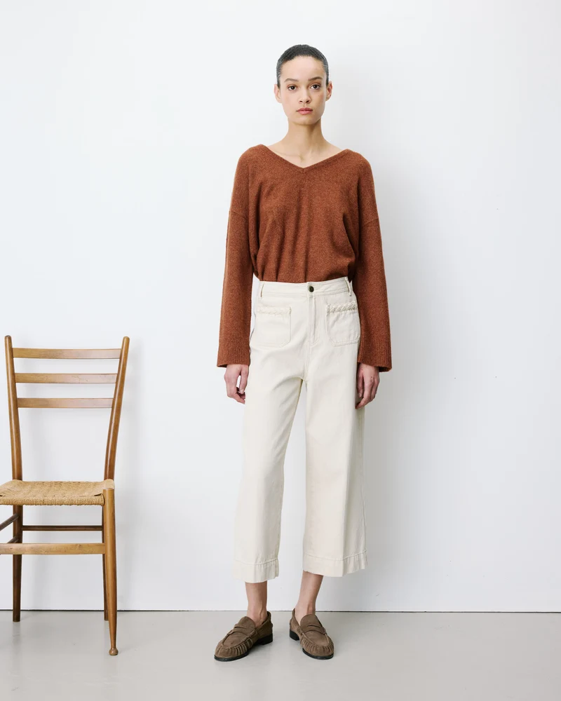 Jean 7/8 taille haute poches plaquées sable Johan