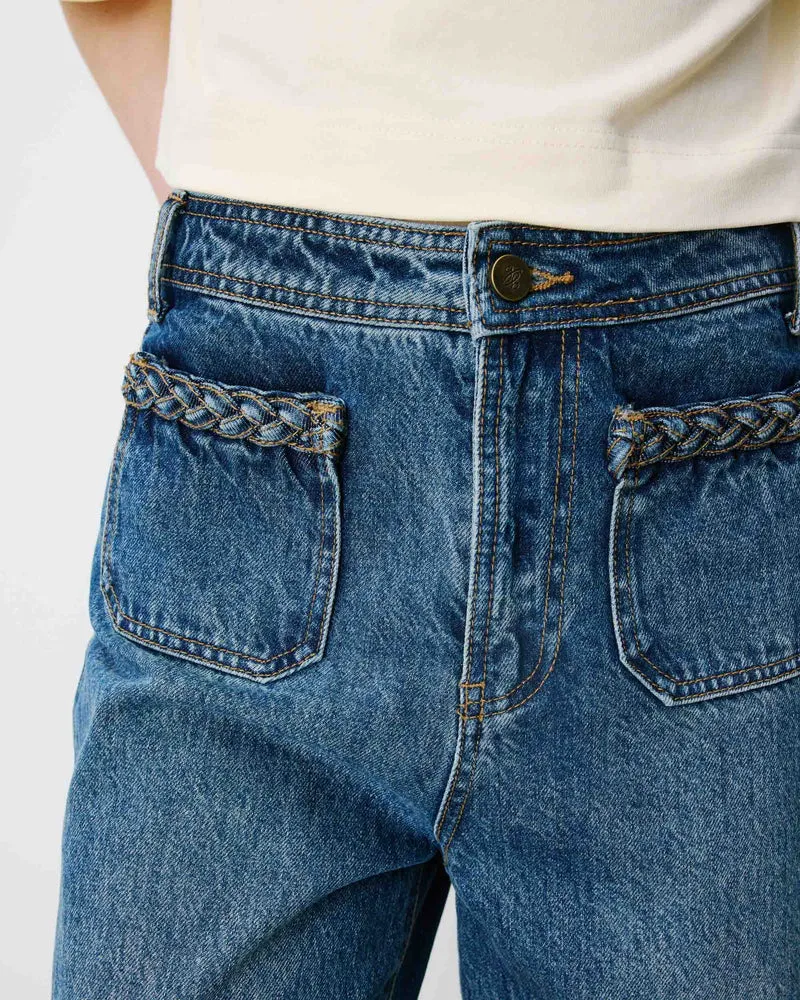 Jean 7/8 taille haute poches plaquées vintageblue Johan