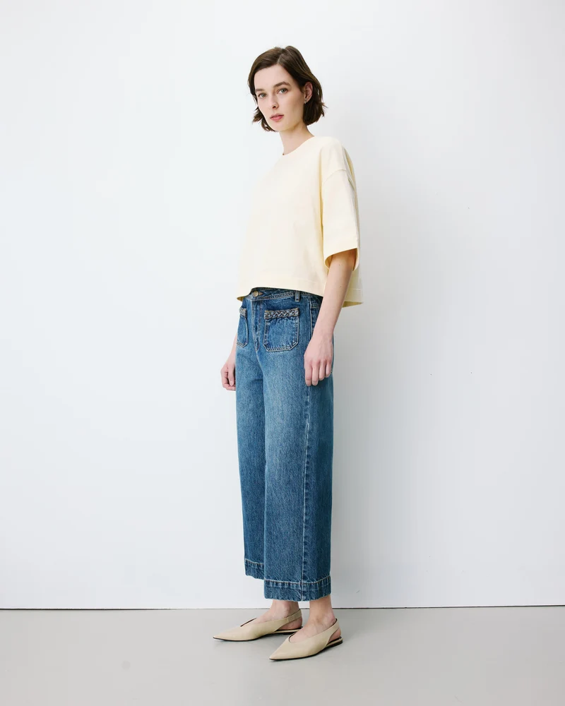 Jean 7/8 taille haute poches plaquées vintageblue Johan