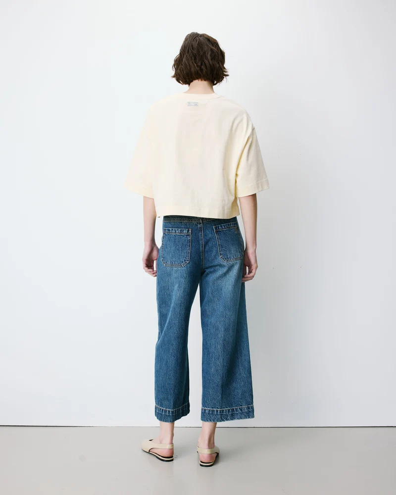 Jean 7/8 taille haute poches plaquées vintageblue Johan