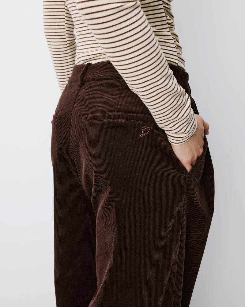 Pantalon oversize velours côtelé chocolat Abriel