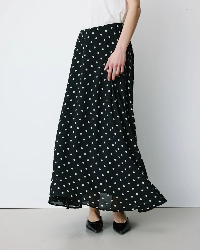 Jupe longue trapèze taille haute pois Analia