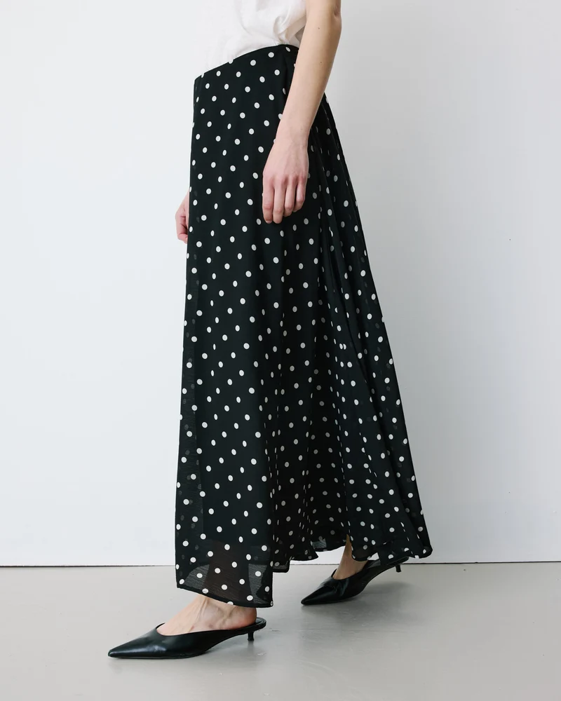 Jupe longue trapèze taille haute pois Analia