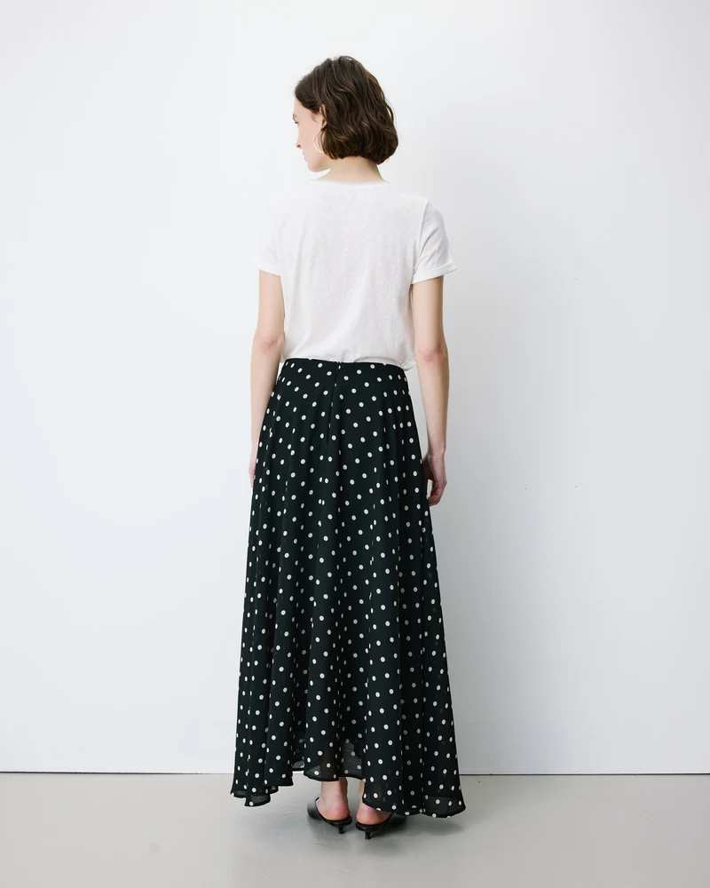 Jupe longue trapèze taille haute pois Analia