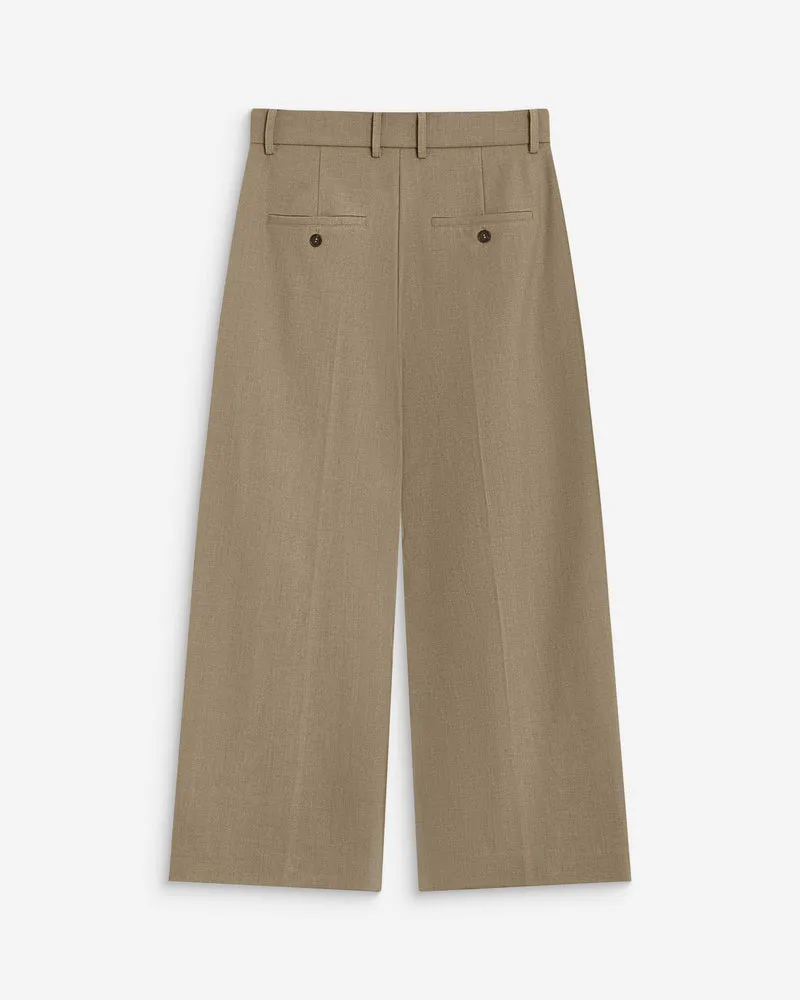 Pantalon tailleur court large à plis beige Atlantis