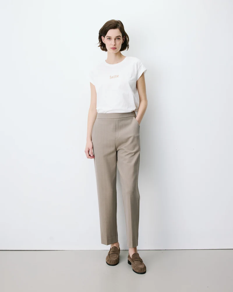 Pantalon cigarette court taille haute beige Armstrong