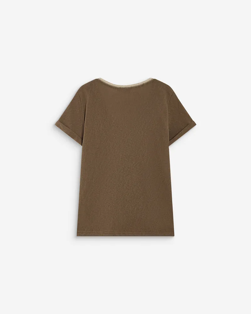 T-shirt manches courtes col V contrasté kaki Aurelien