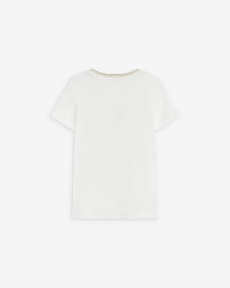 T-shirt manches courtes col V contrasté ivoire Aurelien