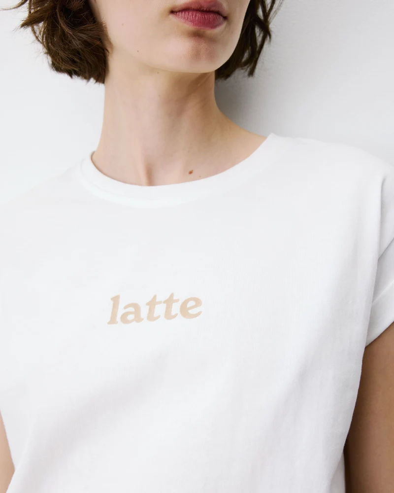 T-shirt en coton manches courtes à inscription ivoire Atlas