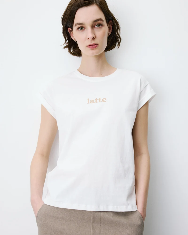 T-shirt en coton manches courtes à inscription ivoire Atlas
