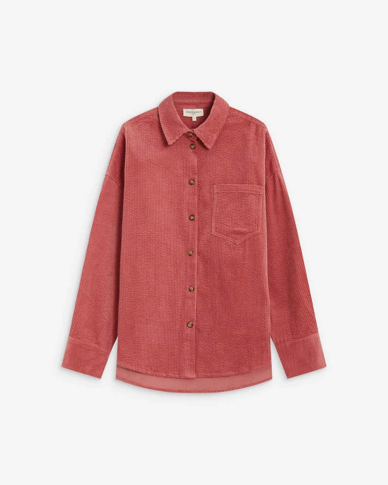 Chemise oversize en velours côtelé blush Ange