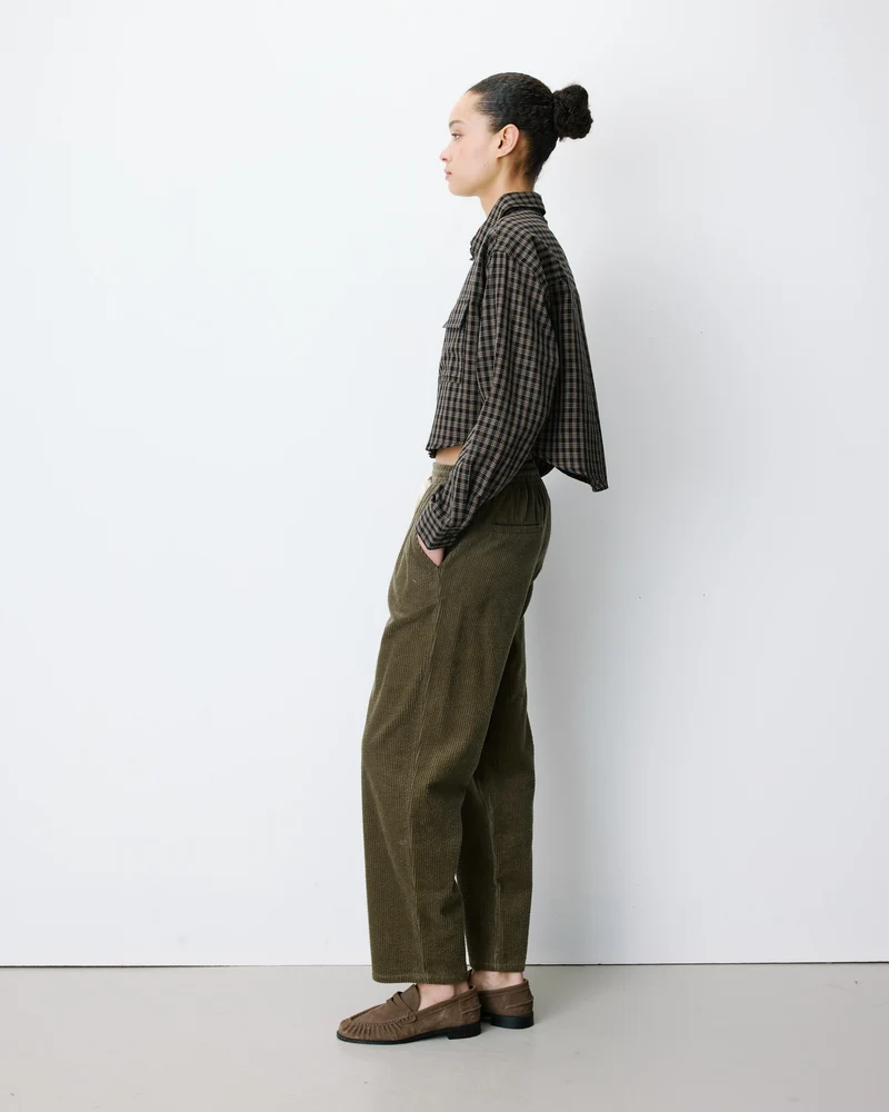 Chemise courte oversize en coton à carreaux noir Azelle