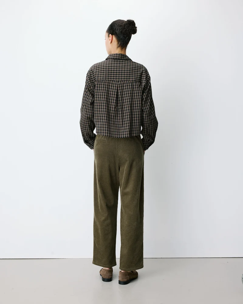 Chemise courte oversize en coton à carreaux noir Azelle