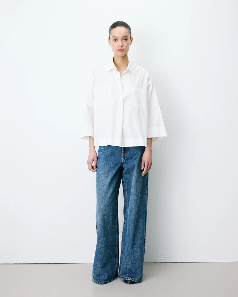 Blouse oversize manches larges en coton ivoire Ambre
