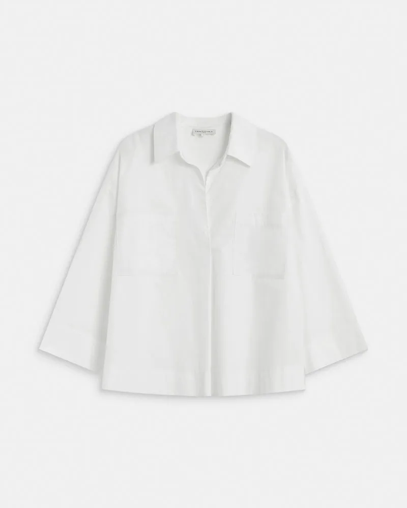 Blouse oversize manches larges en coton ivoire Ambre