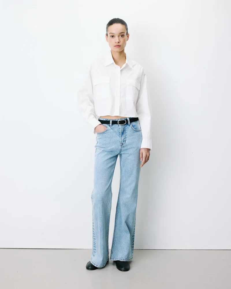Chemise courte oversize en coton ivoire Azelle