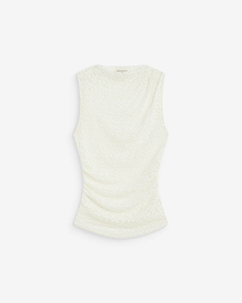 Top ajusté sans manches en dentelle ecru Avila