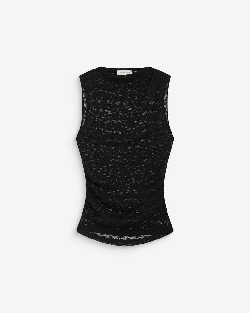 Top ajusté sans manches en dentelle noir Avila