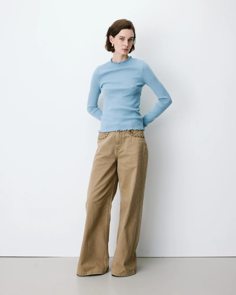 Pull ajusté en maille fine col montant bleuet Alino