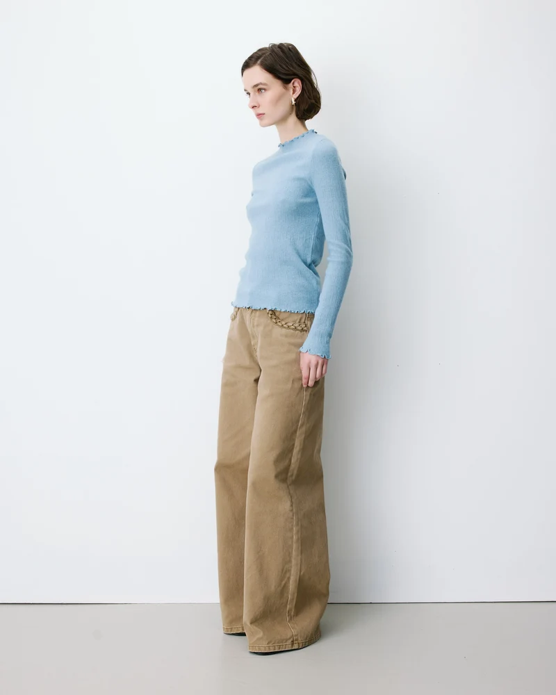 Pull ajusté en maille fine col montant bleuet Alino