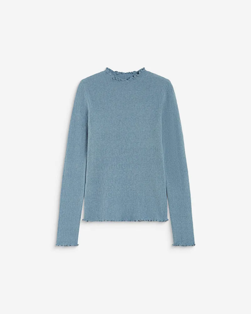 Pull ajusté en maille fine col montant bleuet Alino