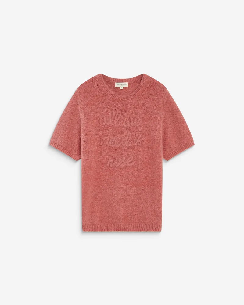 Pull manches courtes à message brodé blush Austyn