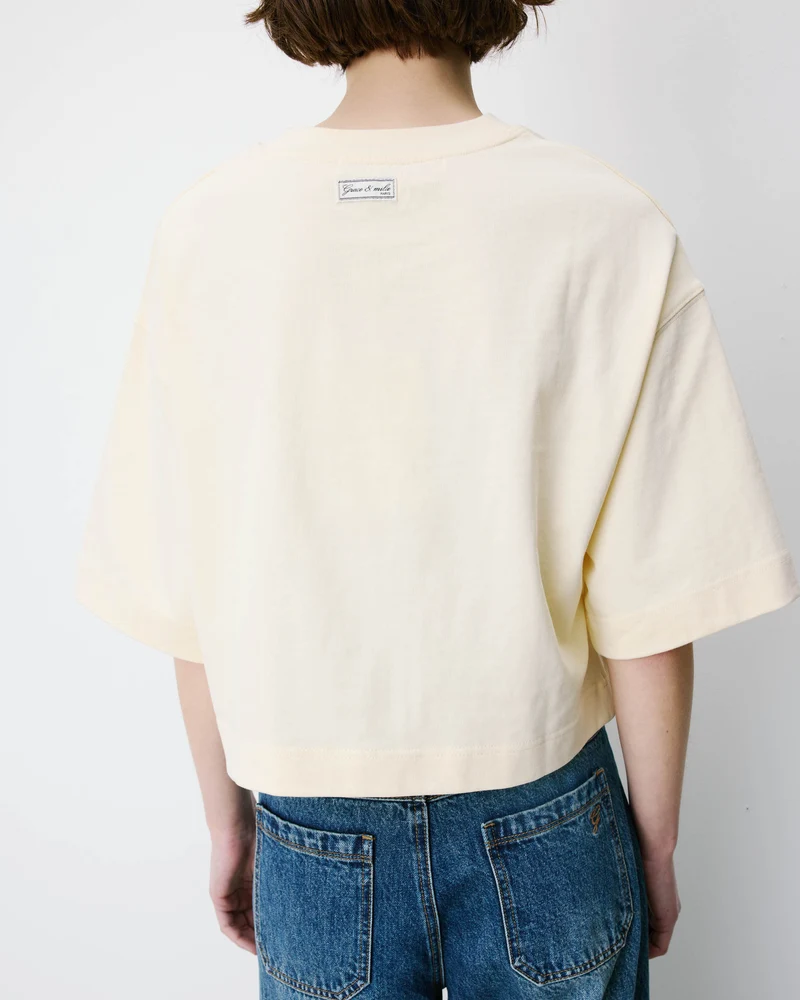 T-shirt oversize court en coton vanille Arvel