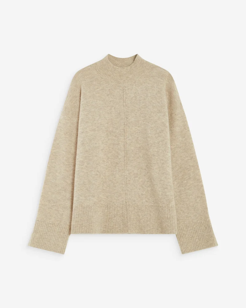 Pull large en maille jersey col montant sable Adelice