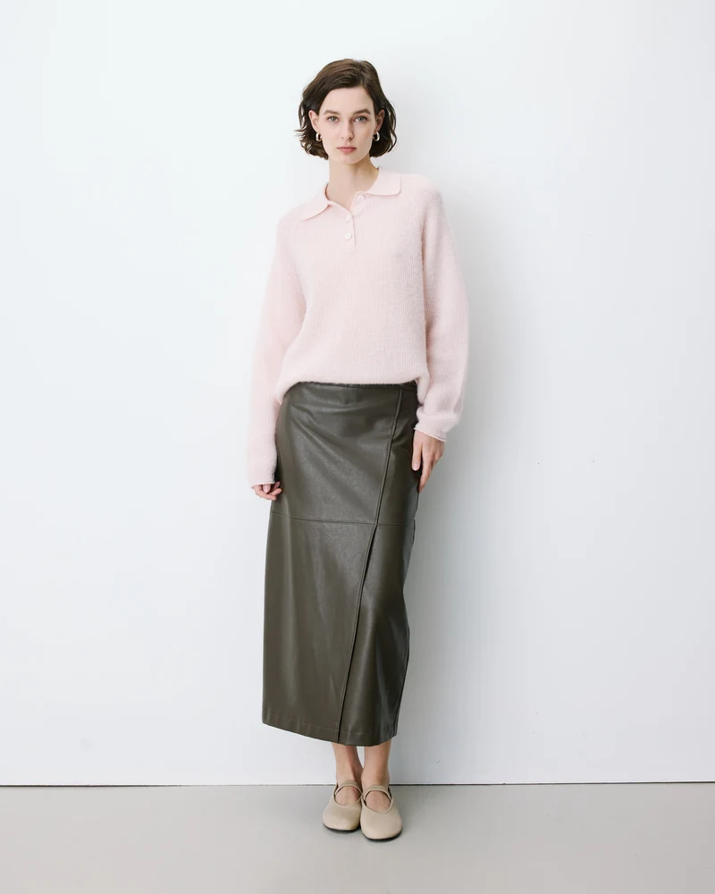 Pull polo en maille texturée boutonné nude Alevan
