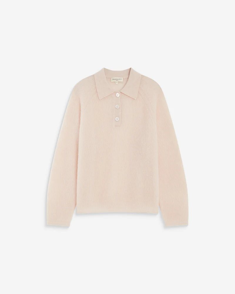 Pull polo en maille texturée boutonné nude Alevan