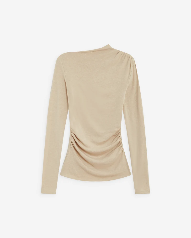 Top drapé asymétrique manches longues sable Aurygny