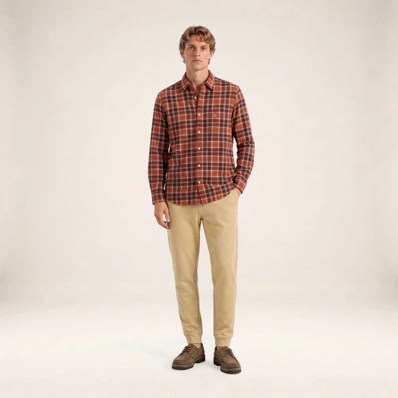 Chemise manches longues coton carreaux rouge