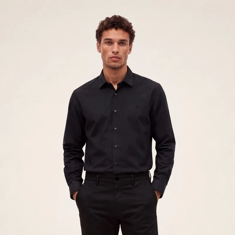 Chemise manches longues coton stretch noire