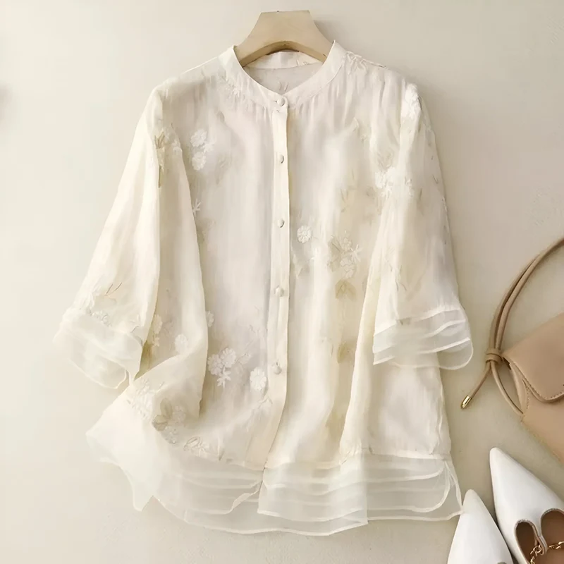 Emily Blouse Femme – Blouse Fleurie Élégante en Tissu Aérien à Coupe Classique