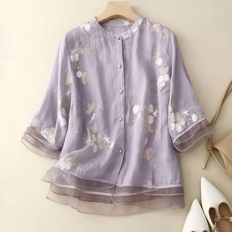 Emily Blouse Femme – Blouse Fleurie Élégante en Tissu Aérien à Coupe Classique