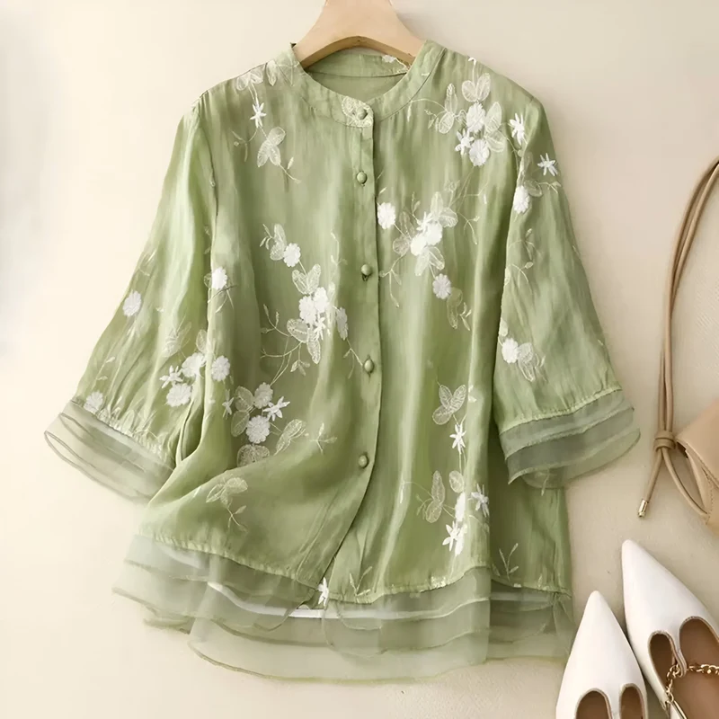 Emily Blouse Femme – Blouse Fleurie Élégante en Tissu Aérien à Coupe Classique