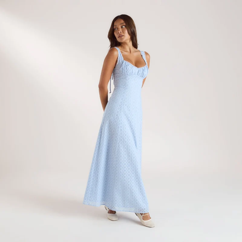 Robe Maxi Dos Corset - Bleu