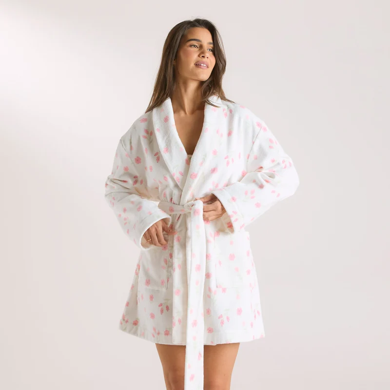 Peignoir en Tissu Éponge - Motif Floral
