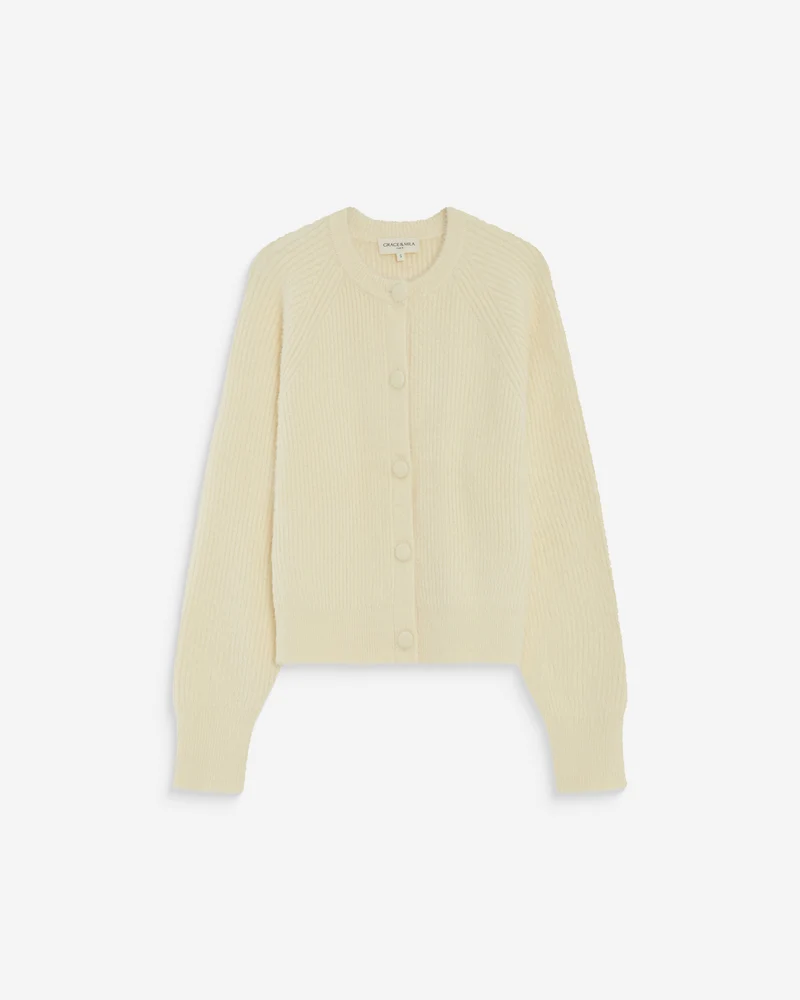 Cardigan doux col rond boutonné vanille Aleron