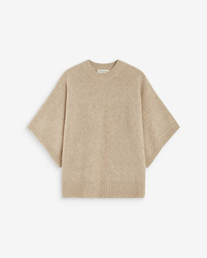 Pull oversize manches kimono 3/4 beige Almus