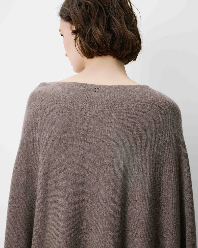 Pull poncho col bateau manches larges taupe Adela
