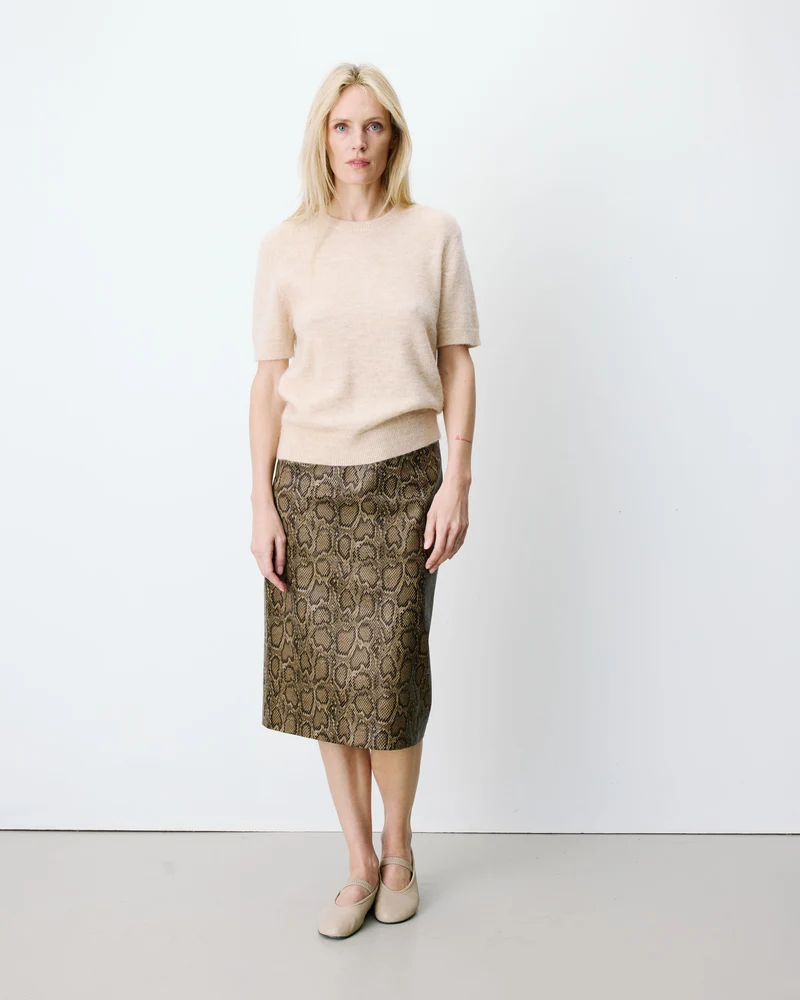 Cardigan manches courtes col rond beige Akarios