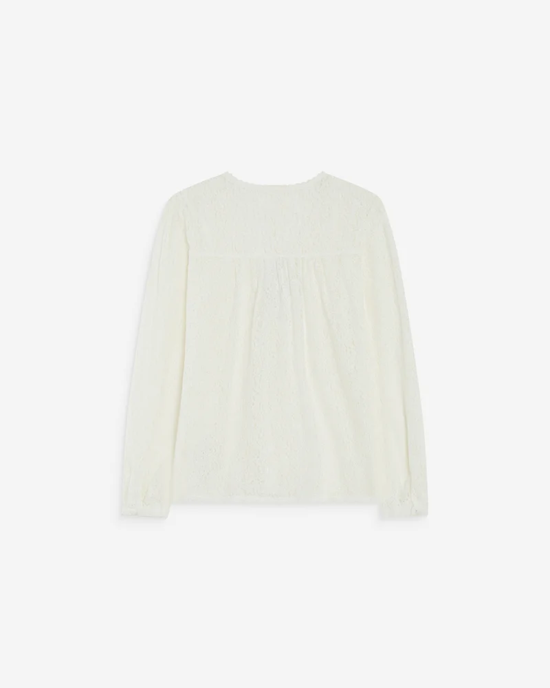 Blouse en dentelle col V manches longues ivoire Aurora