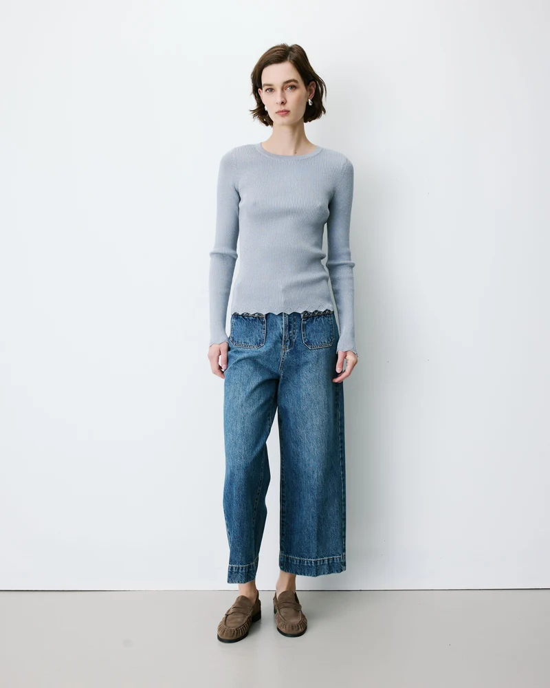 Pull ajusté en maille fine lurex ciel Abbott