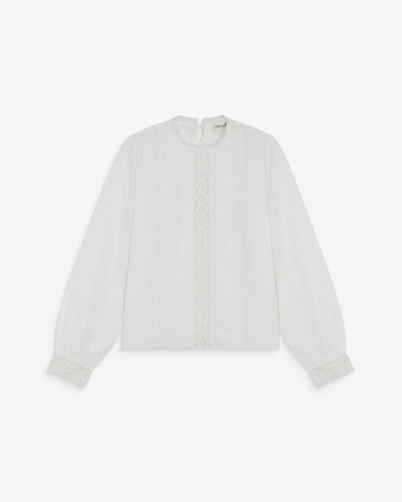 Blouse en broderie anglaise dos à nouer ivoire Abigail