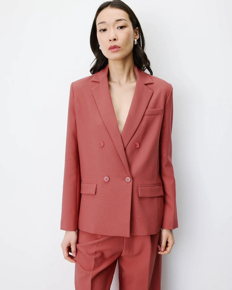 Blazer droit à boutonnage croisé blush Noix
