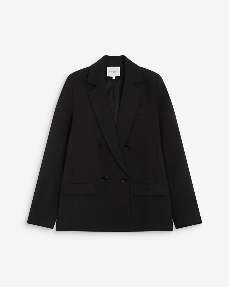 Blazer droit à boutonnage croisé noir Noix