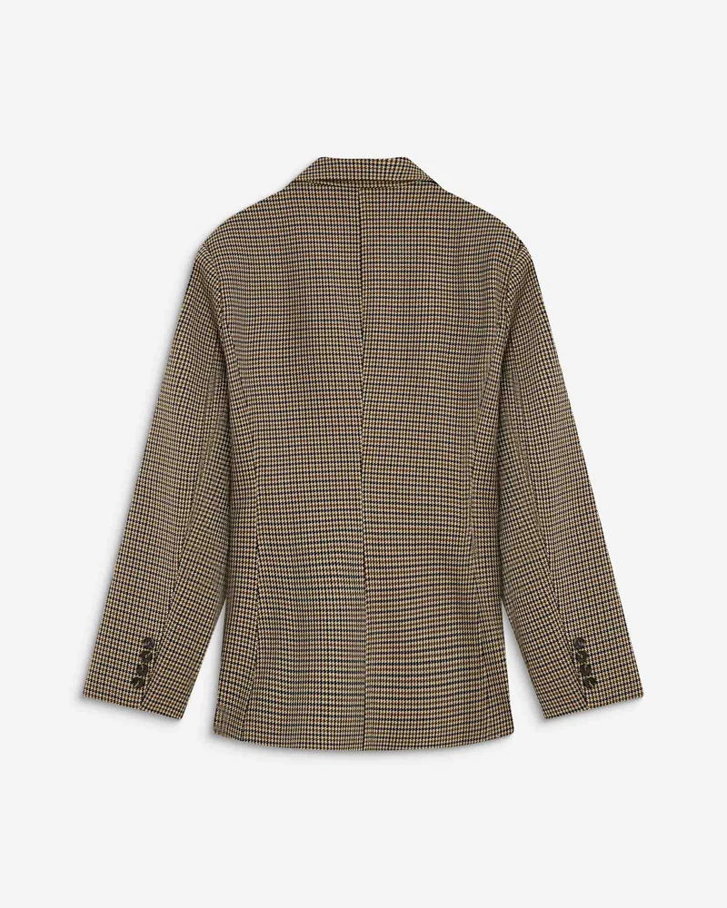 Blazer cintré croisé pied-de-poule beige Almond